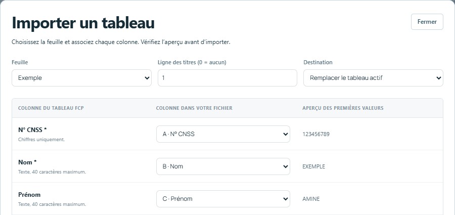 Importer — mêmes titres, colonnes reconnues automatiquement