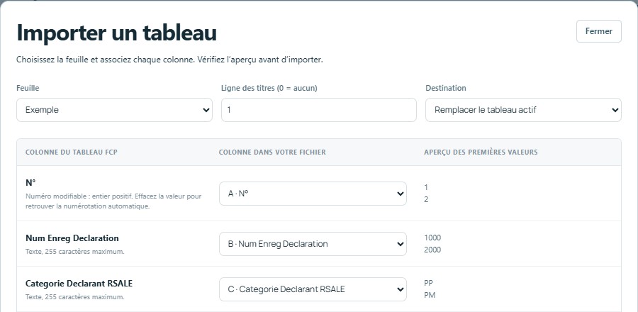 Importer — mêmes titres, colonnes reconnues automatiquement