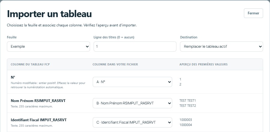 Importer — mêmes titres, colonnes reconnues automatiquement