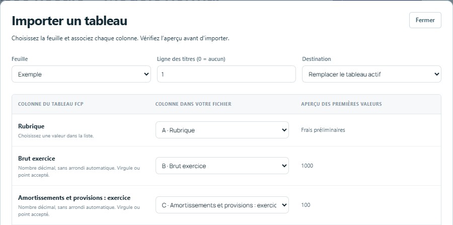 Importer — mêmes titres, colonnes reconnues automatiquement