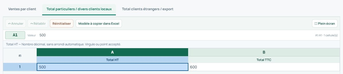 Exemple — Total particuliers / divers clients locaux